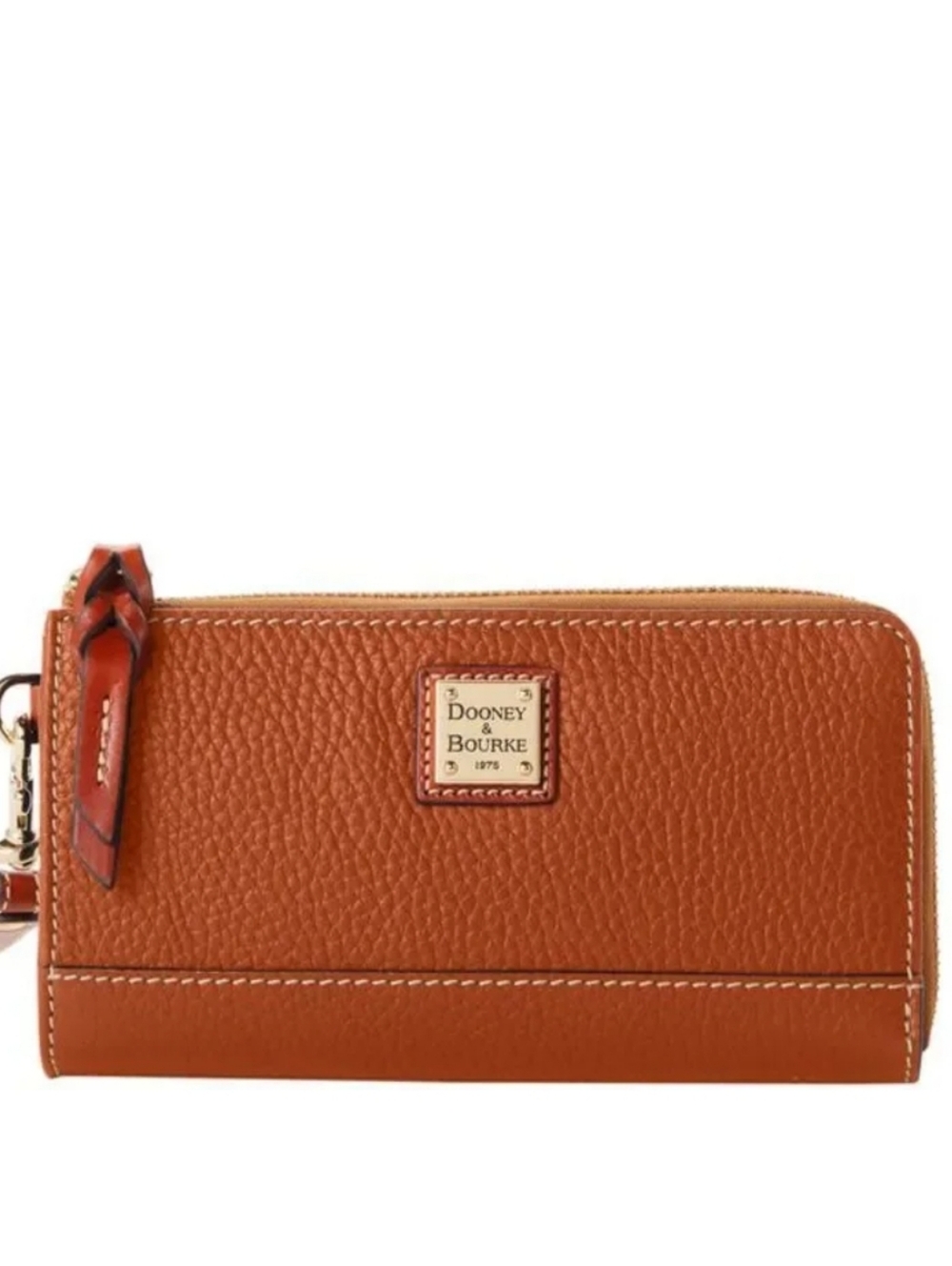 🔥Dooney & Bourke Pebble Grain Zip Wristlet In Caramel W/Gold Hardware, NEW